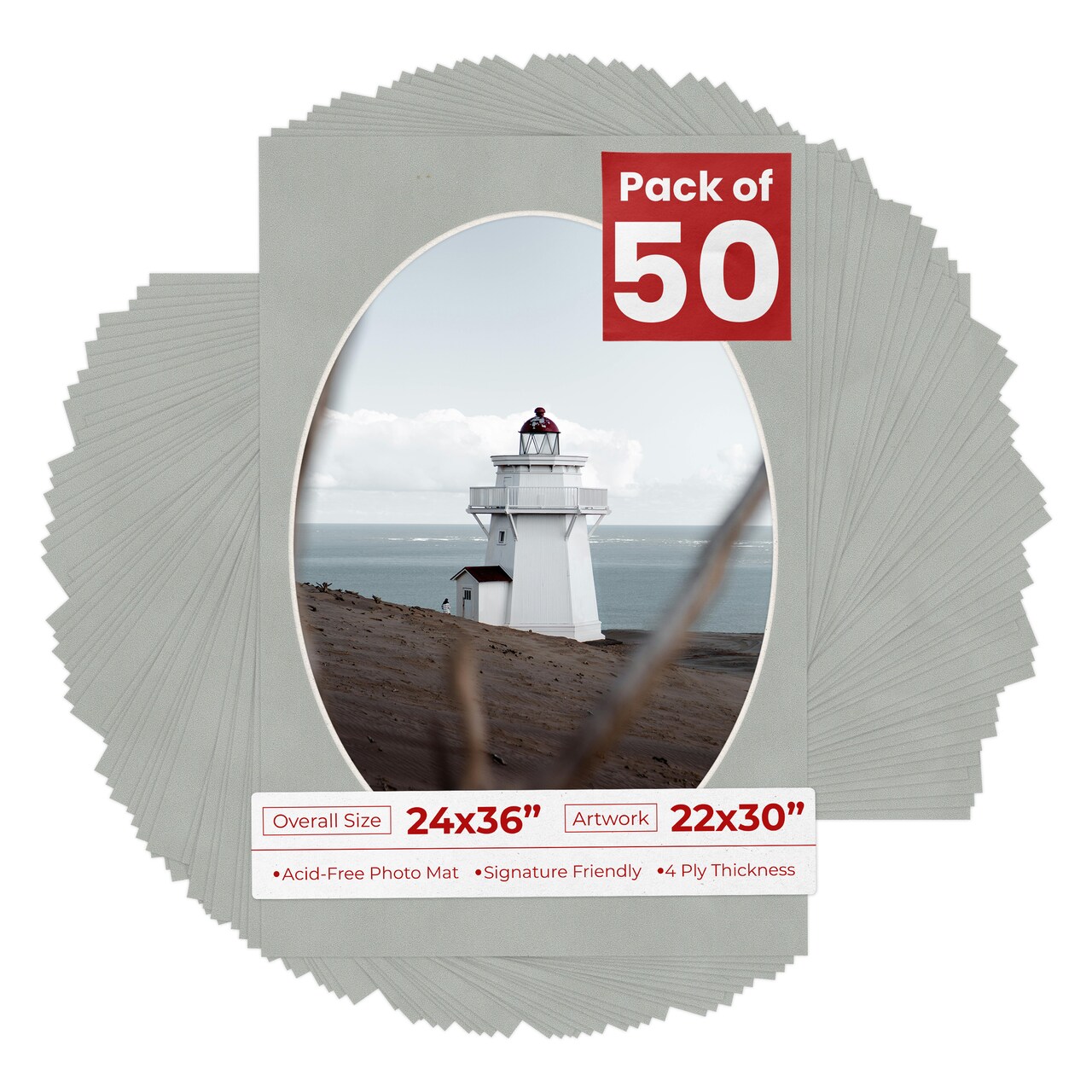 Light Grey Suede Mat Board for 24x36 Frames - Oval Opening for 22x30 Photos